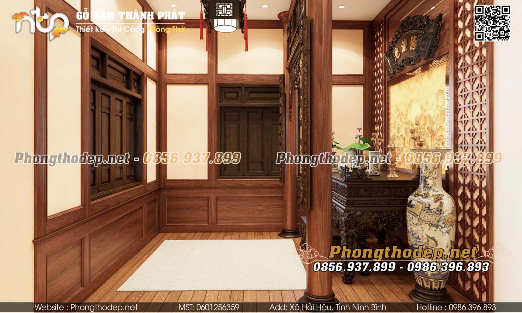 Mẫu phòng thờ truyền thống nhỏ xinh trong nhà xây hiện đại
